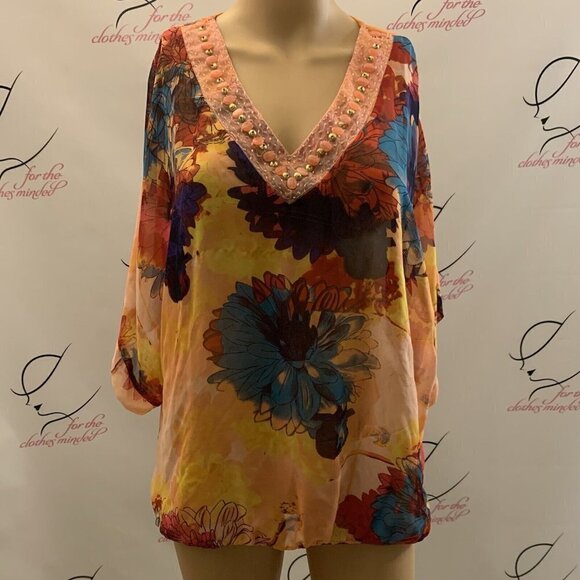 ND. Size Medium. Embellished Beaded Blouson Chiffon Top. Sleeves B64 - Picture 1 of 5